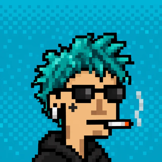Elysium Punk sample: teal spiky hair, shades and cigarette