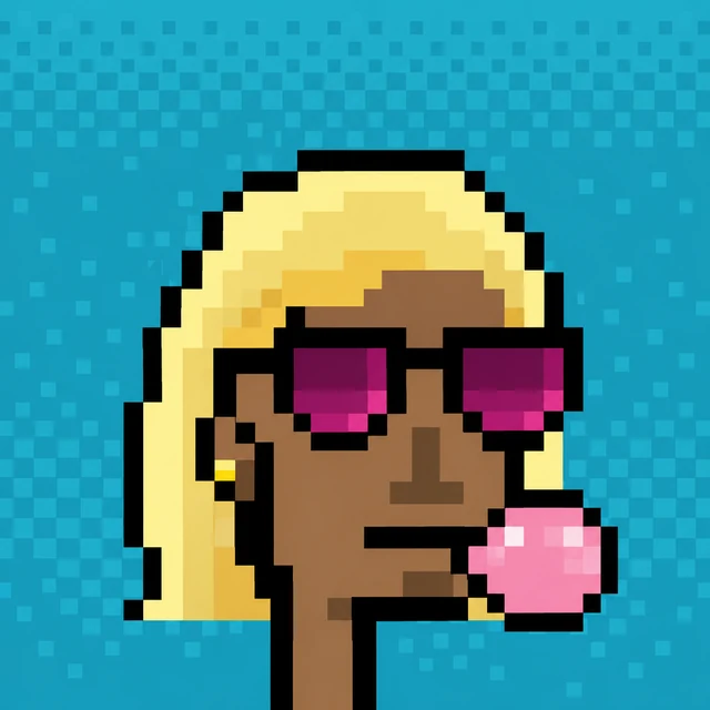 Elysium Punk sample: blonde hair, pink shades and bubble gum